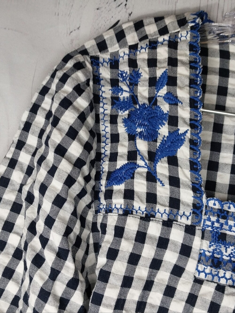 J.Crew Factory Long Sleeve Embroidered Preppy Chic Gingham Relaxed Peasant Top - Picture 6 of 10